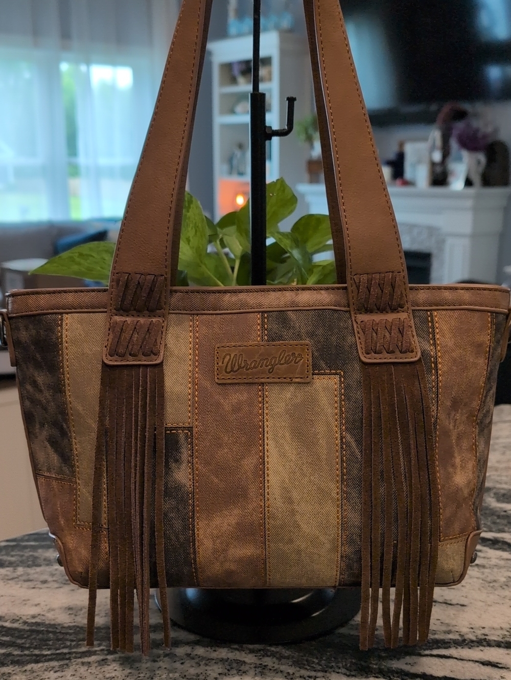 Wrangler Distressed Patchwork Fringe Satchel Bag
